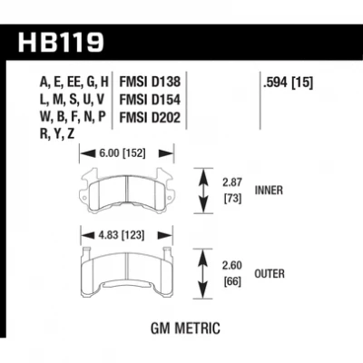 HAWK PERFORMANCE BRAKE PADS - GM METRIC - HAW-HB119N